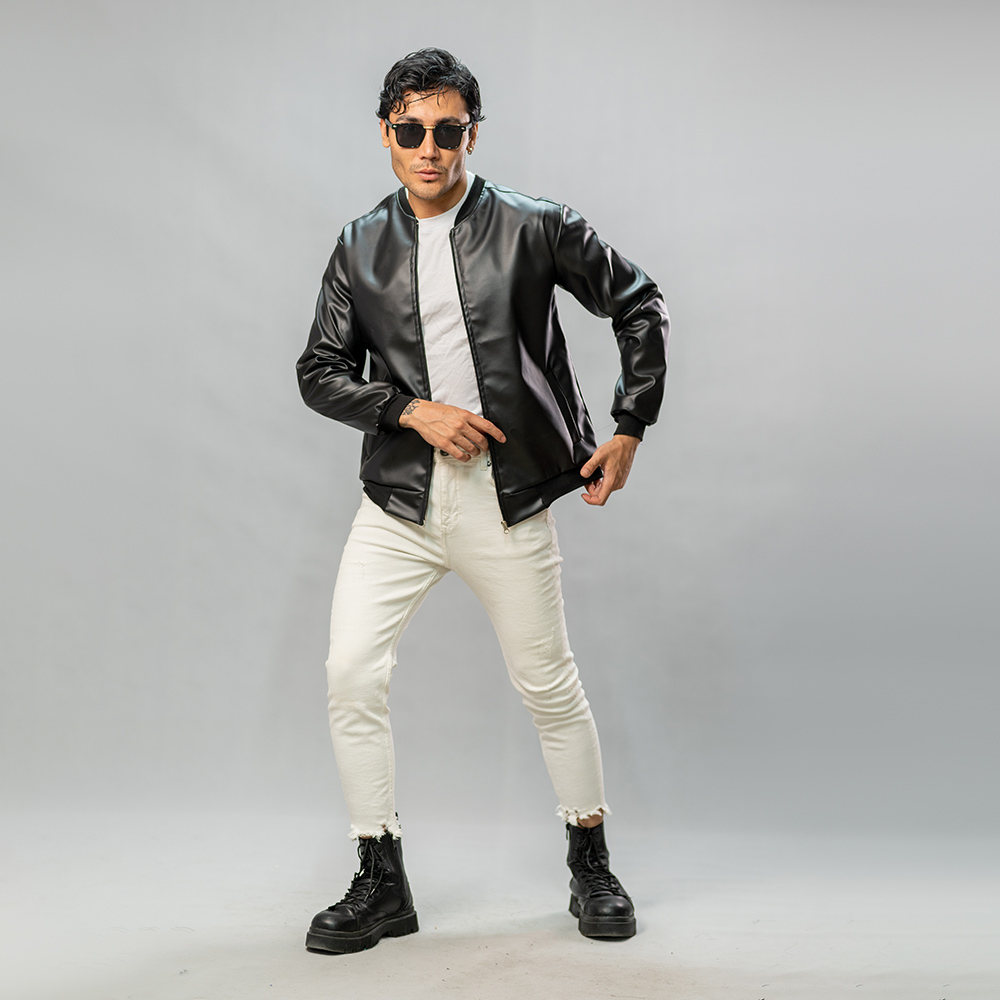 کاپشن چرم خلبانی Rockey مشکی