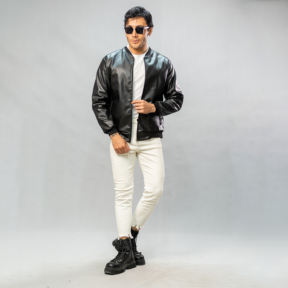 کاپشن چرم خلبانی Rockey مشکی