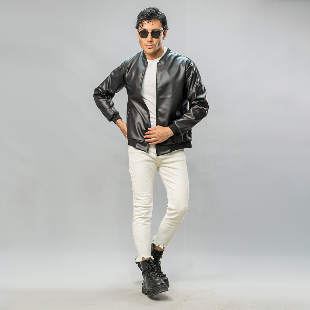 کاپشن چرم خلبانی Rockey مشکی