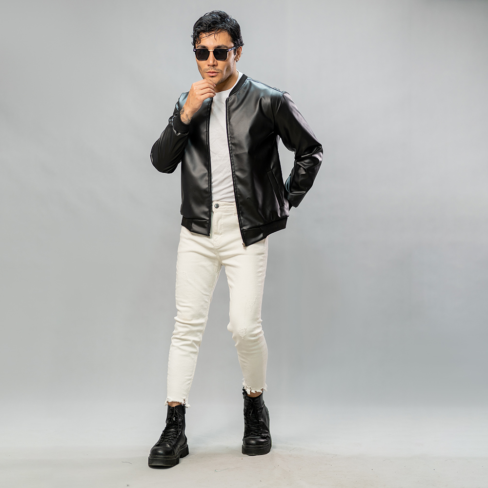 کاپشن چرم خلبانی Rockey مشکی