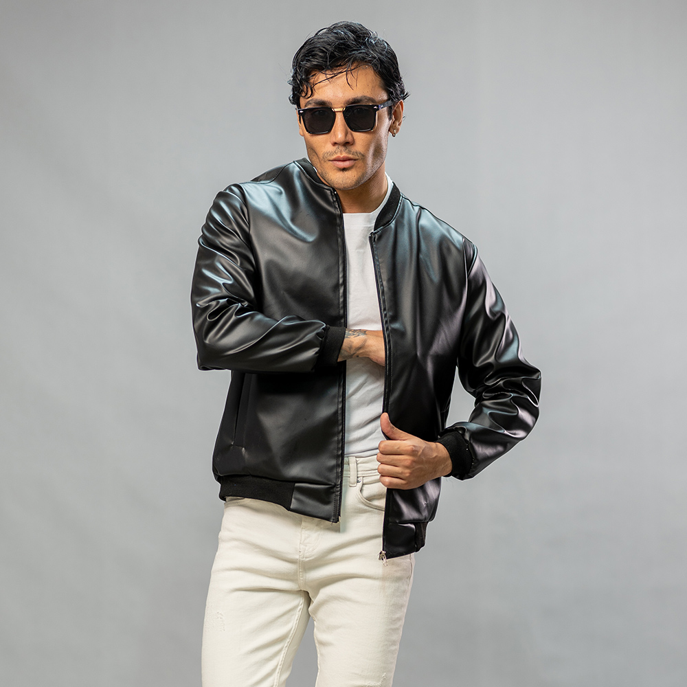 کاپشن چرم خلبانی Rockey مشکی