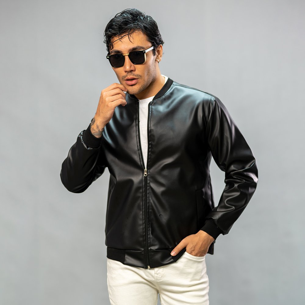 کاپشن چرم خلبانی Rockey مشکی