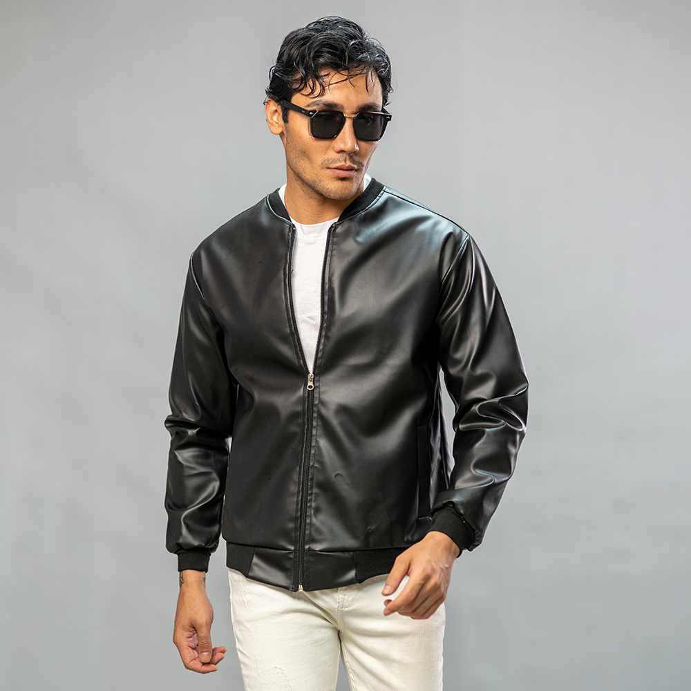 کاپشن چرم خلبانی Rockey مشکی