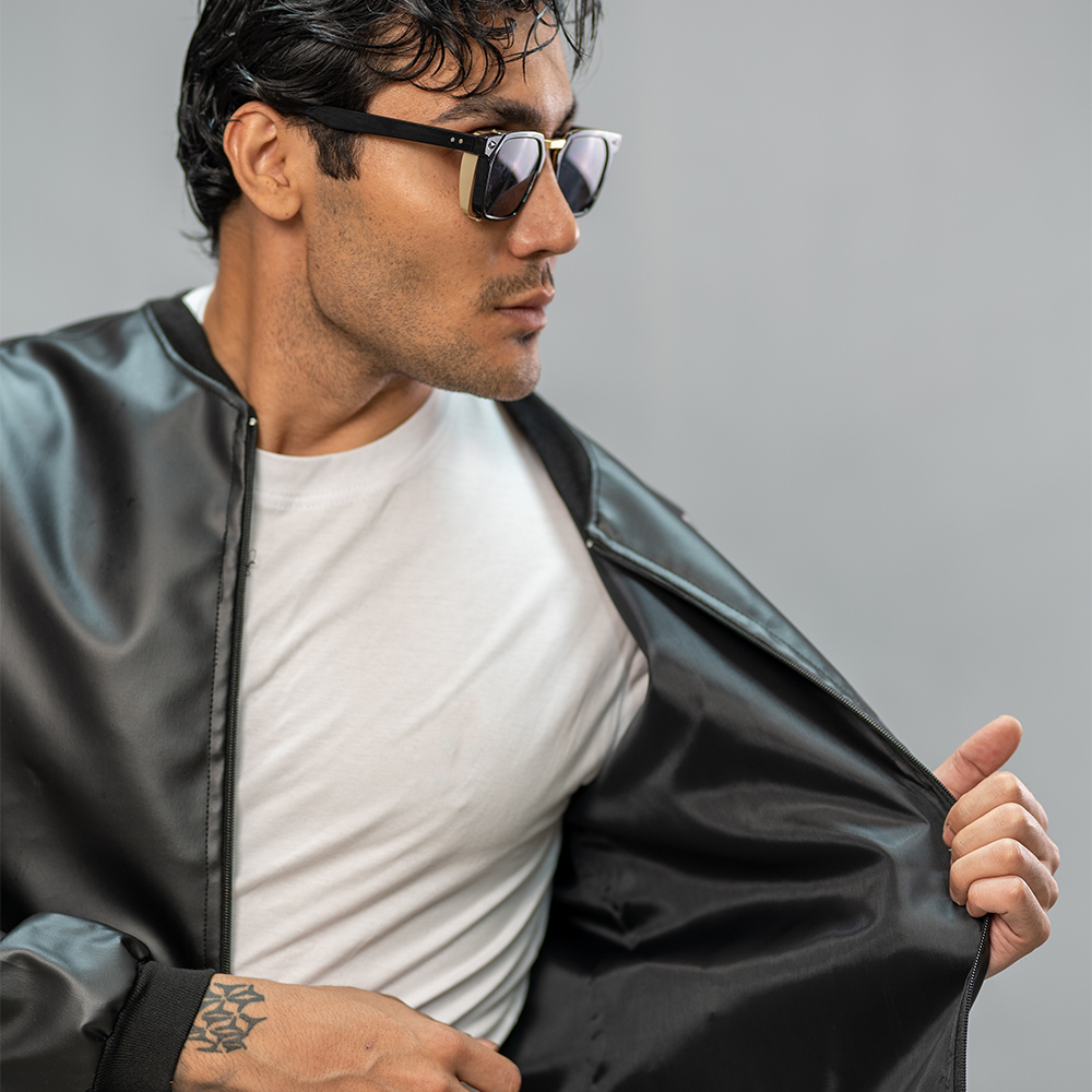 کاپشن چرم خلبانی Rockey مشکی